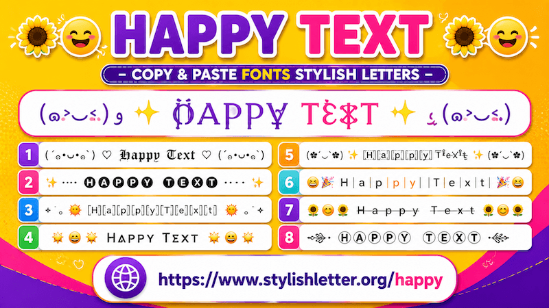 Happy Text – Copy & Paste 🌻😊 Ⱨ₳₱₱Ɏ 🌻😊 Fonts Stylish Letters